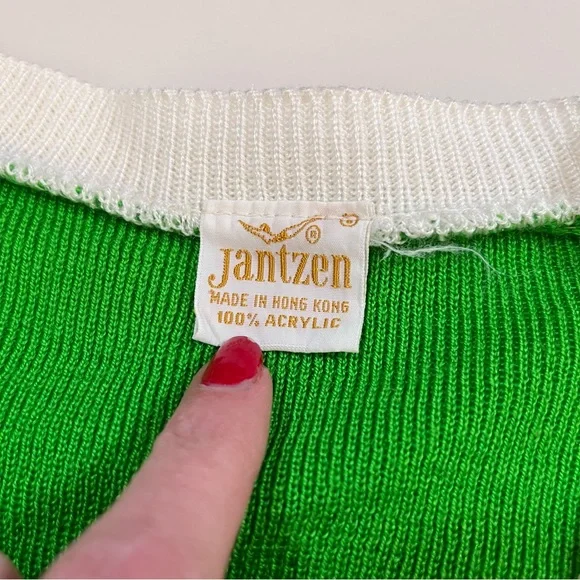 Vintage 60 70 Jantzen Kelly Green Dagger collar Sweater set pencil Skirt set - Picture 12 of 16